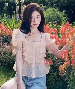 大きいサイズ レディース トップス　フリル　春夏 秋 新品 半袖 ピンク