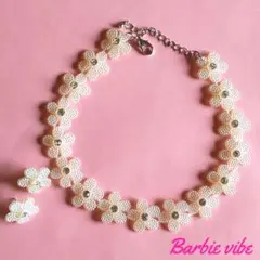 バービー風 花 ビーズ チョーカー ＆ ピアス 90s レトロ 井筒屋