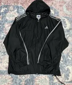 希少 90s adidas アノラック型ナイロンジャケット パッカブル XL 黒 