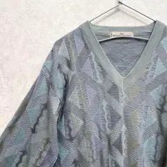 デザインニット　総柄　ヴィンテージ　レトロ　アート　奇抜　マルチ　くすみカラー