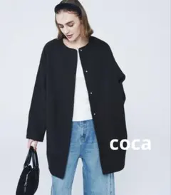 ノーカラーコート コート 洗える リバー風ノーカラーコート 美品 coca