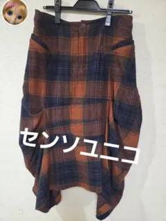 センソユニコ　イム　オレンジ ネイビー チェック柄 スカート