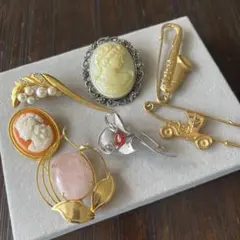 値下げ)ヴィンテージ　レトロ　ブローチまとめ売り ブローチ まとめ売り ヴィンテージ アンティーク 中古 6個