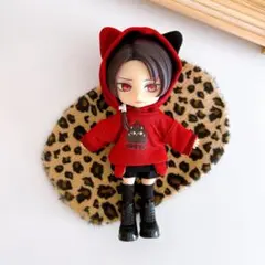 ★オビツ11 ねんどろいどどーる 服 フード付きパーカー 猫耳 レッド