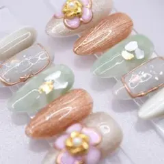 525 ネイルチップSサイズ 韓国 上品 フラワー ニュアンス マグネット