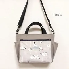 シマエナガ☆　ハンドメイド　2way　ショルダーバッグ　チャコールグレー