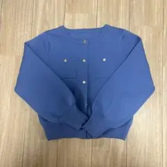 〚natural couture〛ポリニット金釦ポケ付きカーディガン ブルー
