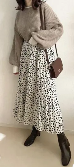 GRL ダルメシアン柄 プリーツ ロングスカート ゴム Mサイズ