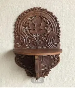 インド製 木彫り ビンテージ シェルフ 飾り棚 小物ラック