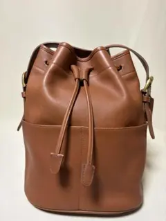 オールドコーチブラウンレザー巾着型ショルダーバッグ