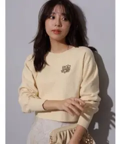 JUSGLITTY ロゴブローチ付クロップドニット
