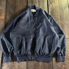 古着　ピュアシルク　ボンバージャケット　太アーム　ネイビー　M 短丈ブルゾン.