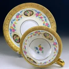 オールドノリタケ銘品!! 金彩藍帯薔薇図紋 キャビネットカップ
