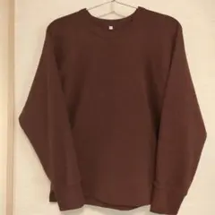 無印良品　ブラウン ワッフル編み クルーネック長袖 Tシャツ M