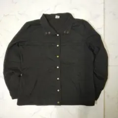 Vintage コットン混 シャツ ブラウス スナップボタン ブラック M相当