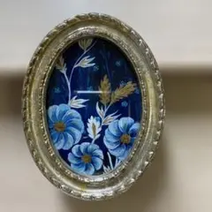 絵画　原画　ブルーと花　額縁込み