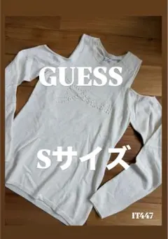 GUESS パールロゴ カットアウト ニット ホワイト S 新品タグ付き