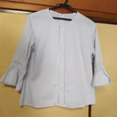 LANVIN水色レース七分袖ブラウス