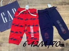 【新品/未使用】babyGAPプリント入りパンツ(レッド&ネイビー)70㎝①