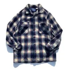 美品70s BRENT レーヨンオンブレチェックシャツ M 開襟 ブレント 長袖 美品70s BRENT レーヨンオンブレチェックシャツ M 開襟 ブレント