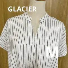 キチンと系★GLACIER 白と黒のストライプ 半袖シャツ＊08921