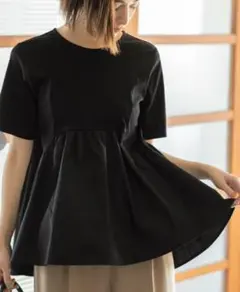 異素材Aラインカットソー シルク調コットン