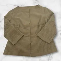 【シビラ】ノーカラージャケット ベージュ ストライプデザイン　M