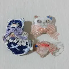 フェルト製 猫と金魚のモチーフ 3点セット