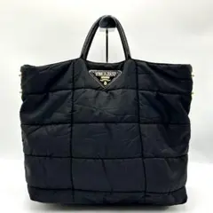 美品 PRADA プラダ ナイロン ハンドバッグ 三角プレート BLK