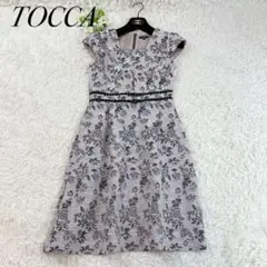 TOCCA トッカ ジャガード生地　花柄ノースリーブひざ丈ワンピース S