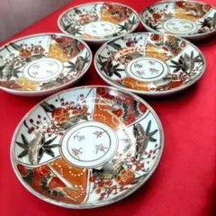 有田焼　伊万里焼　古伊万里　金彩　色絵　豆皿　小皿　4寸皿5客セット