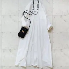 アーバンリサーチドアーズ バンドカラーシャツワンピース 白 ロング コットン