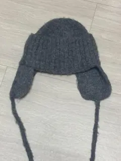 グレー 耳あて付きニット帽