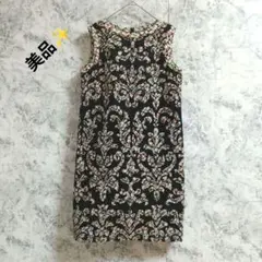 美品　ダイアグラム　ひざ丈ワンピース【36】黒　ジャガード織り　ダマスク柄