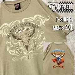 【レア2XL☆USA製00s】ハーレーダビットソン両面プリントTシャツ ベージュ