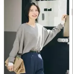 COCA ドルマンニット Vネック グレー Lサイズ