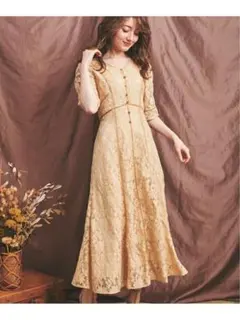 【美品】ノエラ　配色ラインレースワンピース