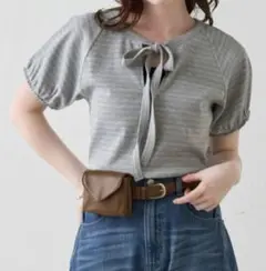新品【Kastane】ボウタイボーダーtee グレーのサムネイル