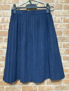 ネイビー プリーツフレアスカート 秋冬