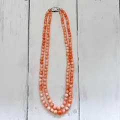 深海珊瑚　2連　ネックレス　SILVER刻印 桃色サンゴ　ピンク珊瑚　コーラル