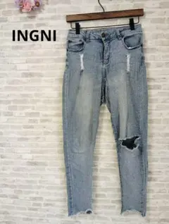 INGNI　デニム　ダメージ　ライトブルー　S　ストレッチあり　人気