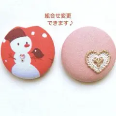 くるみボタン　ブローチ　ヘアゴム　雪だるま　スノーマン　ハート　＃742