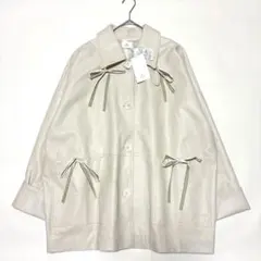 タグ付✨merry jenny リボン フェイクレザー ジャケット ホワイト F
