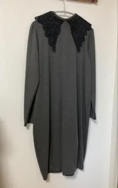 【新品未使用】グレー 長袖ワンピース レース付き襟