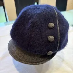 【超美品】ウールキャスケット ボタン付き ネイビー&グレー