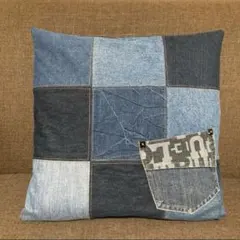 デニム クッションカバー（39）約45×45 （ポケット1個付き）