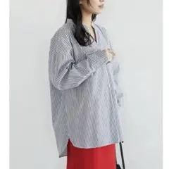 ELENCARE DUE ストライプシャツ 長袖 ブラウス キーネックのサムネイル