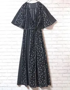 【N./エヌドット】カシュクールフラワープリントワンピースM花柄 羽織りブラック