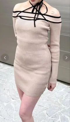 SPIRALGIRL　オフショルパイピングリブワンピース