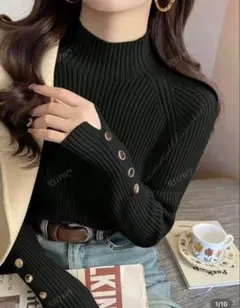 SHEIN シイン　リブ編みハイネックセーター 黒 Sサイズ